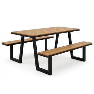 Mesa de <span class=keywords><strong>Picnic</strong></span> Integrada Moderna con Bancos, Listones de Plástico Imitación Madera, Estructura de Acero con Recubrimiento en Polvo, Resistente, Juego de Comedor para Exteriores, para Parque o Villa - Product Image 6