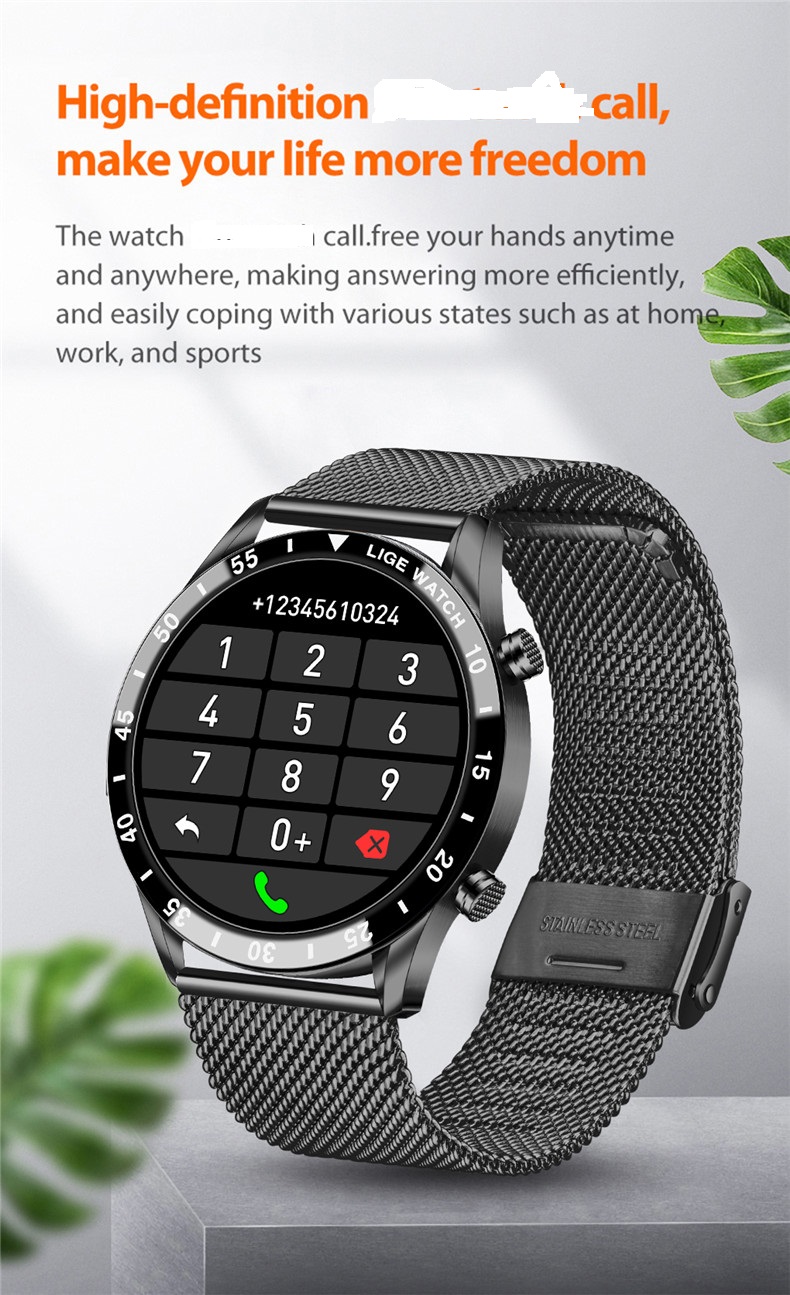 LIGE – montre de fréquence cardiaque pour hommes, bracelet en maille, entièrement tactile, étanche, sport, Fitness, de luxe, pour IOS et Android, 0189