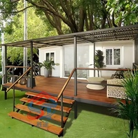 Maison conteneur extensible moderne de 20 pieds, de forme rectangulaire, préfabriquée en bois, avec double porte vitrée pour une vie extérieure panoramique