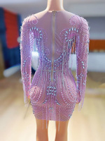 Rose Danse Plein Diamant Serré Sexy Maille Wrap Hanche Jupe Courte Chanteur Danse Équipe Discothèque Bar Performance Costume
