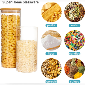 2200ml Kính Canister Bộ <span class=keywords><strong>3</strong></span> kín nắp tre cho mì ống Spaghetti ngũ cốc trà cà phê với nhãn và bàn chải thủy tinh lưu trữ <span class=keywords><strong>Jar</strong></span> - Product Image 5