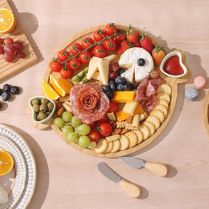 Bamboo <b>Cheese</b> Board With <b>Knife</b> <b>Set</b> Solid Wood Deli Tray For Outdoor Picnic Fruit Serving - Product Image 1