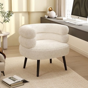 Modern Luxury White <strong>Small</strong> Round Boucle Teddy Fabric <strong>Velvet</strong> Sherpa Arm <strong>Chairs</strong> Living Room Single Sofa <strong>Chair</strong> for Bedroom - Product Image 1