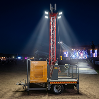 Tour d'éclairage d'urgence mobile, tour d'éclairage mobile avec mât télescopique de 30 m, projecteur LED, antenne de communication, remorque, alimentation diesel