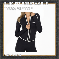 Top de yoga de sport coupe ajustée pour femmes veste courte respirante à fermeture éclair complète avec logo avant à col montant pour les vêtements de sport de course