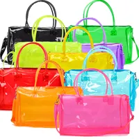 Оптовая продажа, дорожная прозрачная пластиковая сумка-тоут карамельных цветов с логотипом на заказ, пляжная сумка для плавания на ночь, на выходные, простая женская спортивная сумка из ПВХ