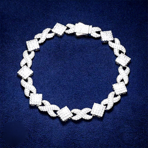 Iced <b>Solid</b> <b>Gold</b> 11mm Infinity Square Link Chain Heavy <b>Gold</b> Lab Grown Diamond XO Link Bracelet Luxury IGI Certified Anniversary - Product Image 3