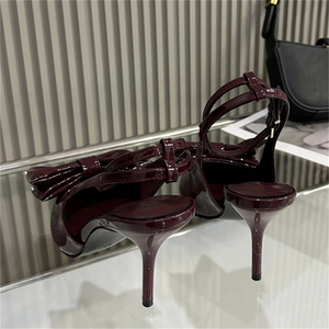 2025 Designer Women's Fine Heels Sandals <b>Red</b> Bow Decorated French Pointed Hollow High Heels Spring Autumn Anti-Slip Breathable - Product Image 3