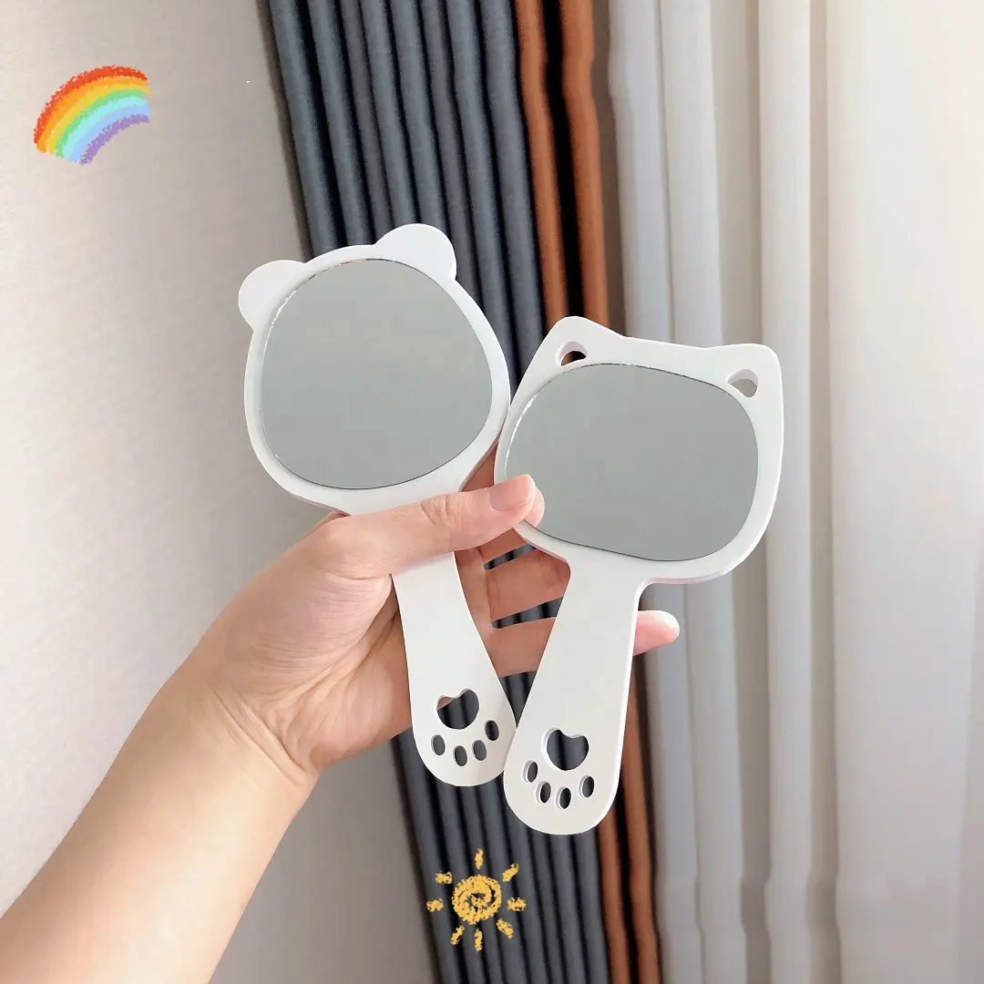 Small Size Korean Style Cat Ears Makeup Mirror White PP Handheld Cosmetic Mirror Cute Small Mirror In Female Student Dormitory
