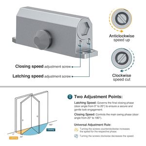 Calzibeno Automatic Door Closer 55-100kg Adjustable Speed Silver Aluminum Minimalist Design for Home Light Commercial Use - Product Image 6