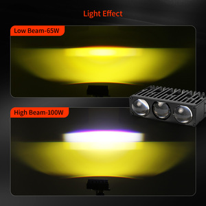 Faro LED de triple lente IP68, luz antiniebla todoterreno 4x4, luz de conducción de haz alto/bajo, amarilla, 100W, para motocicleta, coche, SUV, mejora oculta para parrilla - Product Image 4