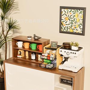 Estante de almacenamiento de madera para bolsas de té y café, organizador de cajones de cocina con cestas de metal, diseño de múltiples capas - Product Image 4