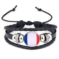 Vente en gros Nouveau design de haute qualité Fans de football réglable Haïti Pays Drapeau Bracelets en cuir Logo pour hommes ou femmes