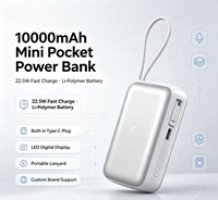 Power Bank Mini Saku 10000mAh 22.5W Pengisian Cepat Dilengkapi Colokan Tipe C Layar LED Tali Gantungan Portabel untuk Perjalanan OEM