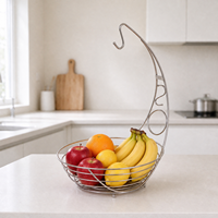 Corbeille à fruits en fil métallique pour comptoir de cuisine avec support pour bananes, chromée, avec drainage, pour rangement