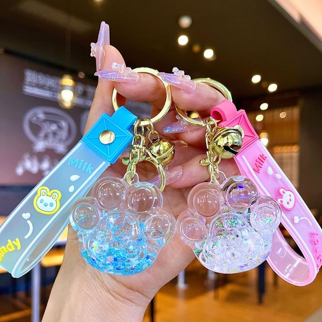 High Quality Cute Cat PAWS Oil Liquid Float Acrylic Keychain Colorful Plastic Keychain