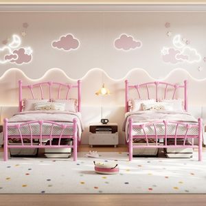 Cama infantil rosa estilo princesa, diseño resistente, muebles de dormitorio, estilo moderno, con cabecero y piecera T04 - Product Image 5