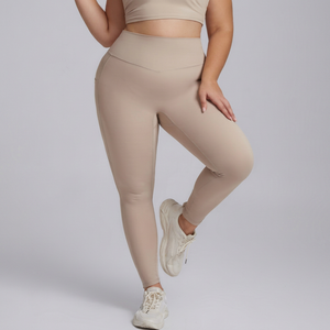 Leggings Deportivos de Cintura Alta para Mujer, Color Beige Sólido, Largos, con Efecto Push-Up - Product Image 1