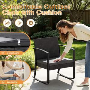 Juego de Muebles de Jardín Greesum de 3 Piezas, Sillas Mecedoras de Patio, Mesa de Centro de Vidrio, para Piscina, Playa, Patio Trasero, Balcón, Porche, Jardín - Product Image 4