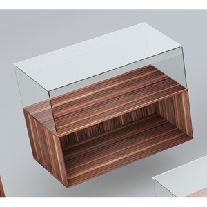 Comptoir en bois moderne avec vitrine en verre trempé 110x55x75 cm pour présentoirs de table - Product Image 1