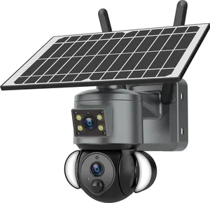 Dual Lens Floodlight Solar Powered PTZ Camera with built in battery 4G outdoor Solar CCTV supports PTZ