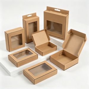 Caja de regalo cuadrada de papel kraft con ventana transparente de PVC y asa autoarmable para cable USB y estuche de teléfono - Product Image 3