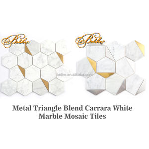 Hexagone Mosaïque Carreau Marbre Intégré Métal Mélange De Luxe Moderne Mur Dos Revêtement Intérieur Design Décor À La Maison Carrare Pierre - Product Image 4