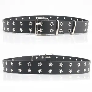 NOUVEAU Ceinture Rivet Oeil d'Étoile Style Goth Double Boucle Ardillon Homme/femme Mode Casual Style Punk Ceinture en Cuir Pu pour Jeans Jeune