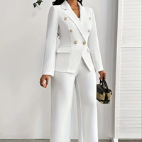 Ensemble Tailleur Satin Taille Haute Couleur Unie Manches Longues Pantalon Élégant Tenue Formelle De Bureau Pour Femme