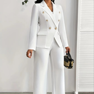 Completo Elegante da Ufficio in Raso a Tinta Unita con Pantaloni a Vita Alta e Maniche Lunghe - Product Image 6
