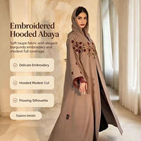 Vestido Abaya Abierto Nida Suave Color Taupe Personalizado OEM para Mujer, con Bordado Floral y Cuentas, Manga Larga, para Fiesta Eid, Vestido Musulmán Modesto para Mujer