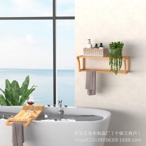 Wooden Wall Mounted Bathroom <b>Shelf</b> Double Layer Natural Wood Color Durable Storage <b>Rack</b> For Towels And Miscellaneous Items - Product Image 5