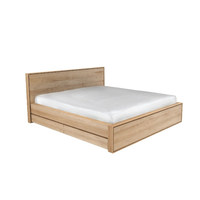 Lit plateforme moderne minimaliste en bois massif, grain noyer, taille King, sommier, mobilier de chambre