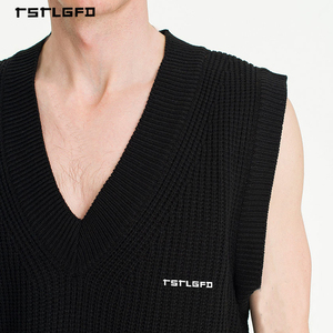 Chaleco de punto con cuello en V para primavera y verano, suéter informal, camiseta sin mangas para hombre, top corto de punto - Product Image 2