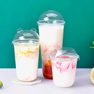 Disposable Bubble Tea Ice Cream Juice Drink Cup Biggie U-shaped Dessert Cups Plastic Boba Tea Cups With Lids