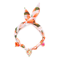 Écharpe-collier en soie perlée pour femme, style bureau, avec bandes de tissu nouées, motif fraise et cerise, finition électroplaquée