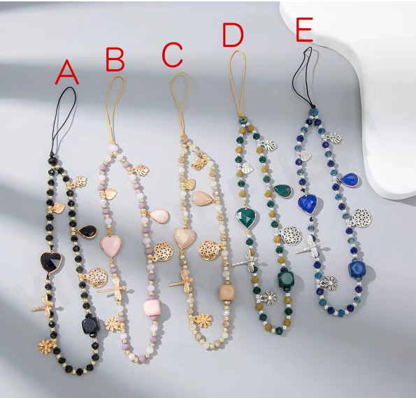 Creative Gravel Beaded Mobile Phone Chain Cell Phone Charms Beaded Pearls & Crystals Detachable Wrist Strap for Women