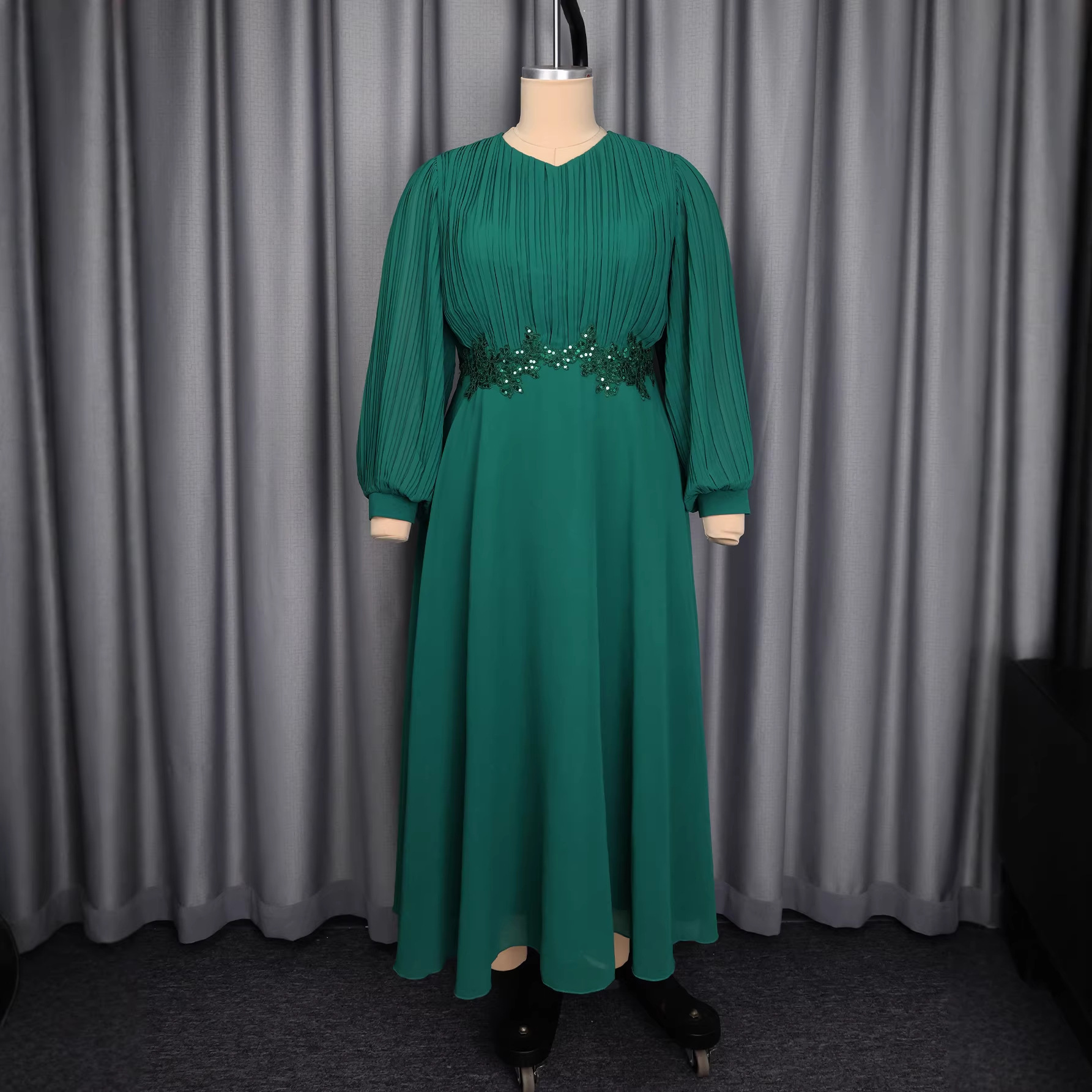 On Sale Chiffon Long Sleeve Long Dress In Green Elegant Off-Shoulder Design  | Alibaba.com