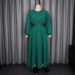 On Sale Chiffon Long Sleeve Long Dress In Green Elegant Off-Shoulder Design  | Alibaba.com