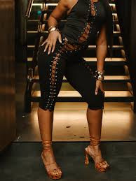 <strong>Sexy</strong> 2 Piece Set <strong>Women</strong> O Neck Lace up Hollow Out Crop Top and Capri Pants Matching <strong>Women's</strong> Sets <strong>Outfits</strong> - Product Image 5