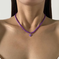 Collier de mode avec cristal en forme de cœur, spinelle noire, onyx noir, chaîne de clavicule en forme de cœur, colliers ras-du-cou tendance