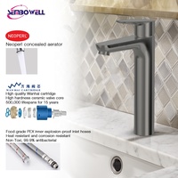 Robinet Mitigeur Moderne Monocommande pour Lavabo, Finition Gunmetal, Robinet de Salle de Bain/Laverie en Acier Inoxydable 304, Robinet Mélangeur pour Lavabo