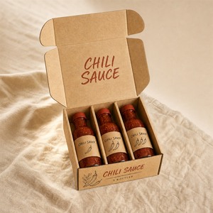 กล่องของขวัญซอสพริกแบบกำหนดเอง 3 ขวด บรรจุภัณฑ์กระดาษคราฟท์ กล่องไปรษณีย์แบบตั้งได้เอง รีไซเคิลได้ พิมพ์ออฟเซ็ต - Product Image 4