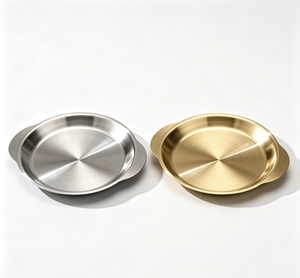 Plateau rond en acier inoxydable épaissi FLEY avec poignée, design doré, plateau de service, plateau à fruits, plateau à gâteaux, hôtel, restaurant - Product Image 4