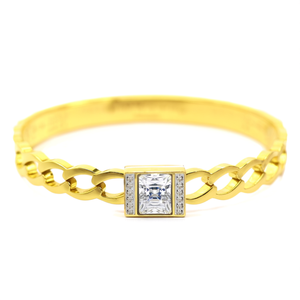 Pulsera de cristal de acero inoxidable 316L chapada en oro PVD con diseño de eslabón central de cristal cuadrado para mujer, joyería de moda. - Product Image 2