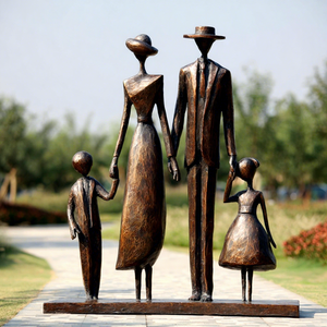 Statue de famille aimante en bronze abstrait grandeur nature, sur mesure, pour jardin extérieur, art commémoratif, décoration - Product Image 1