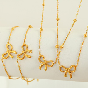 Women's Bowknot Stainless Steel Necklace And <b>Bracelet</b> <b>Set</b> Gold Color Party Fashion Jewelry - Product Image 1
