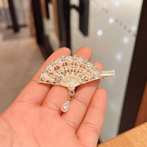 Accessoires pour cheveux fantaisie de style <span class=keywords><strong>chinois</strong></span> pour les filles féériques, femmes, pince à cheveux en forme d'éventail, pendentif en perles, pince à cheveux en forme de bec de canard, pinces à cheveux en strass - Product Image 4