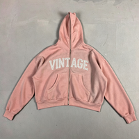 Hoodie Streetwear Entièrement Personnalisé Rose, Fermeture Éclair, Effet Vieilli Délavé, en Molleton Bouclette Français