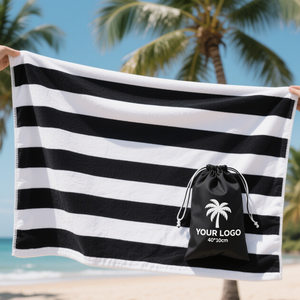 Usine Personnalisé Noir Blanc Rayé Conception Portable Super Doux <span class=keywords><strong>Anti</strong></span> Sable Rayé Serviette De Plage Coton - Product Image 4